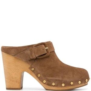 Veronica Beard Brown Suede Mules with Gold Accents